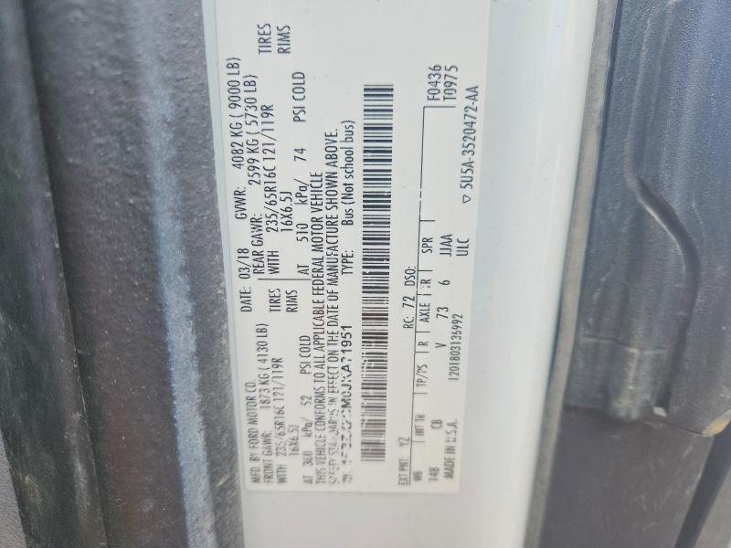 2018 Ford Transit მანქანა იყიდება აუქციონზე, vin: 1FBZX2CM0JKA71951, აუქციონის ნომერი: 53796236