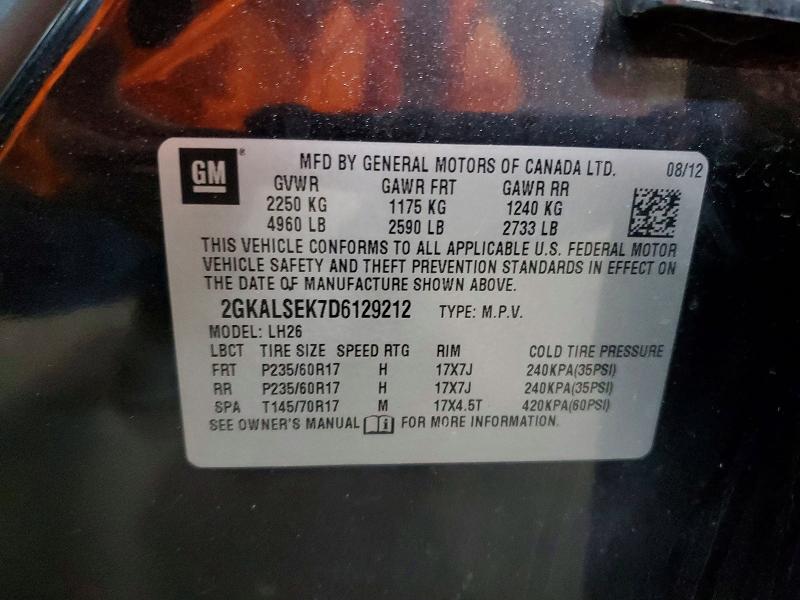 Aukcja sprzedaży 2013 Gmc Terrain, vin: 2GKALSEK7D6129212, numer aukcji: 52764146