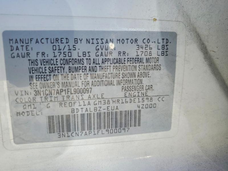 2015 Nissan Versa მანქანა იყიდება აუქციონზე, vin: 3N1CN7AP1FL900097, აუქციონის ნომერი: 53770336