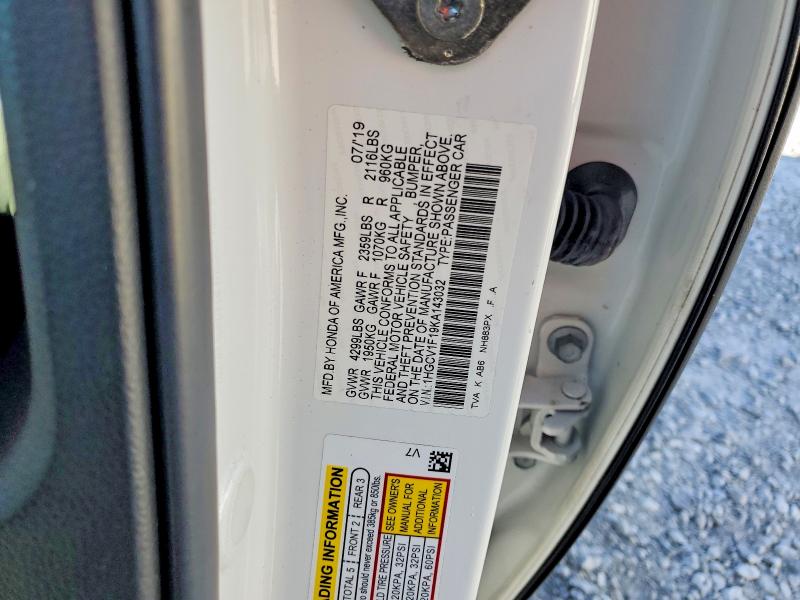 Aukcja sprzedaży 2019 Honda Accord, vin: 1HGCV1F19KA143032, numer aukcji: 51916466