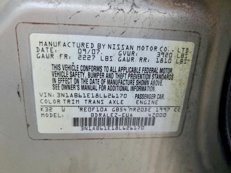 2008 Nissan Sentra მანქანა იყიდება აუქციონზე, vin: 3N1AB61E18L626170, აუქციონის ნომერი: 53929606