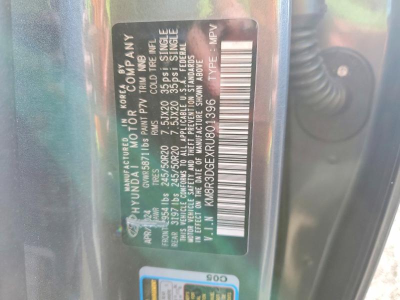 53010986 :رقم المزاد ، KM8R3DGEXRU801396 vin ، 2024 Hyundai Palisade مزاد بيع