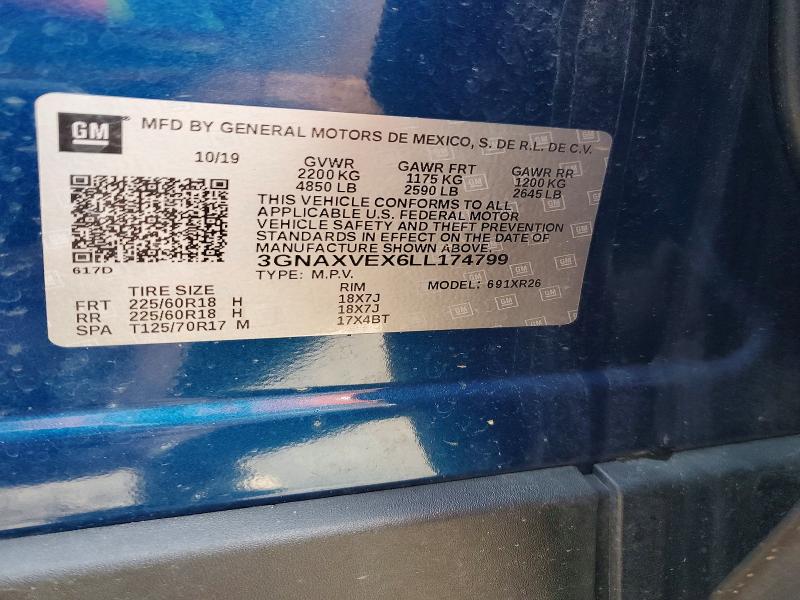 2020 Chevrolet Equinox მანქანა იყიდება აუქციონზე, vin: 3GNAXVEX6LL174799, აუქციონის ნომერი: 54942186