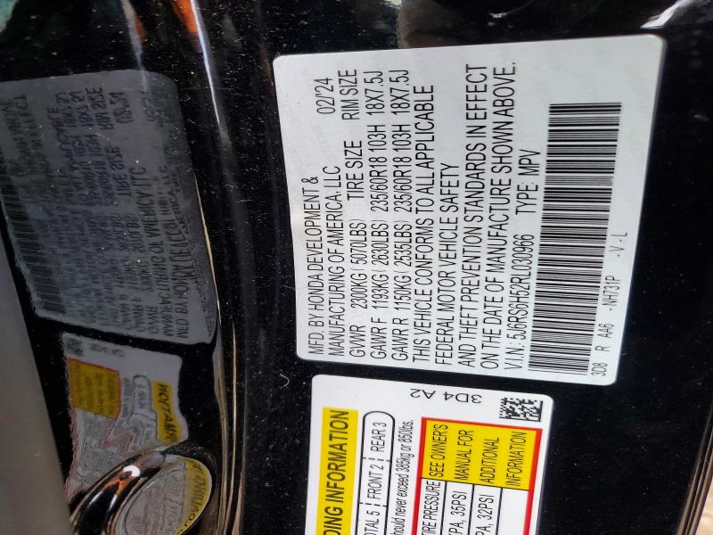 52155346 :رقم المزاد ، 5J6RS6H52RL030966 vin ، 2024 Honda Cr-v مزاد بيع