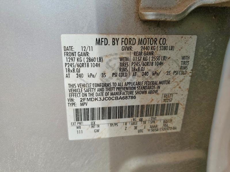 53234656 :رقم المزاد ، 2FMDK3JC0CBA68786 vin ، 2012 Ford Edge مزاد بيع