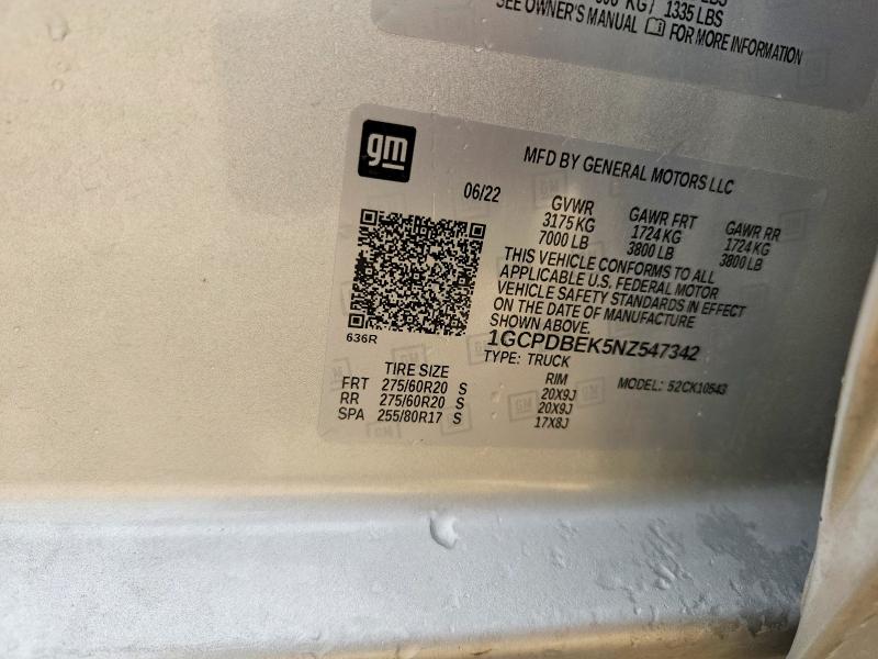 54509906 :رقم المزاد ، 1GCPDBEK5NZ547342 vin ، 2022 Chevrolet Silverado مزاد بيع