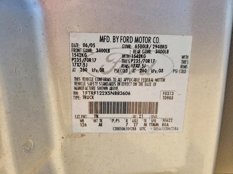 Aukcja sprzedaży 2005 Ford F150, vin: 1FTRF122X5NB83606, numer aukcji: 53458826