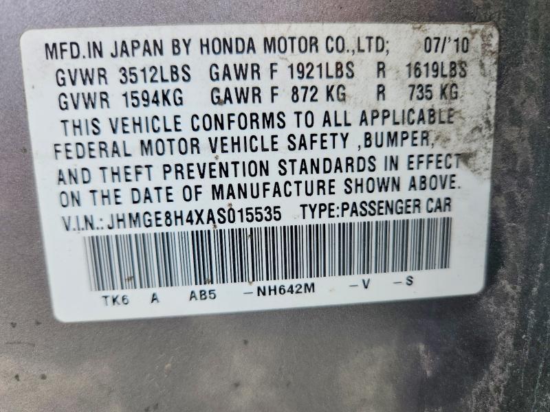 2010 Honda Fit მანქანა იყიდება აუქციონზე, vin: JHMGE8H4XAS015535, აუქციონის ნომერი: 55453686