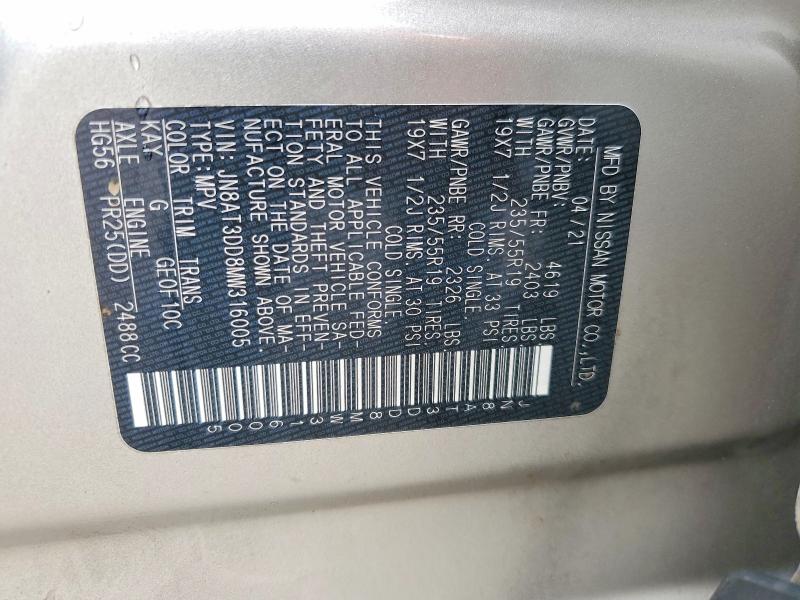 Продаж на аукціоні авто 2021 Nissan Rogue, vin: JN8AT3DD8MW316005, номер лоту: 54417216