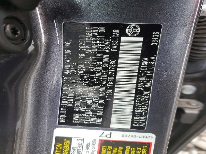 2013 Toyota Camry მანქანა იყიდება აუქციონზე, vin: 4T1BF1FK6DU247880, აუქციონის ნომერი: 54722826