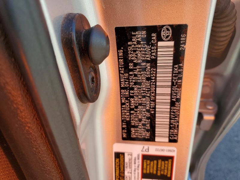 2016 Toyota Camry მანქანა იყიდება აუქციონზე, vin: 4T1BF1FK3GU244522, აუქციონის ნომერი: 54019476