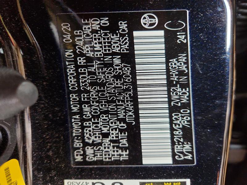 Aukcja sprzedaży 2020 Toyota Prius Prime, vin: JTDKARFP5L3160487, numer aukcji: 52862946
