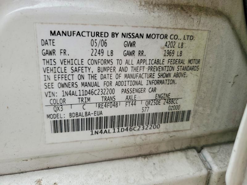 Продажа на аукционе авто 2006 Nissan Altima, vin: 1N4AL11D46C232200, номер лота: 52321336