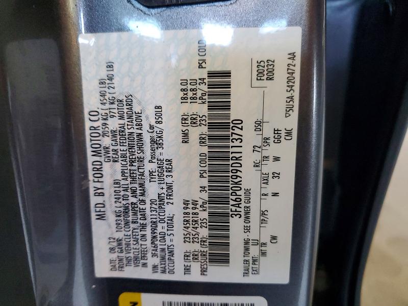 Aukcja sprzedaży 2013 Ford Fusion, vin: 3FA6P0K99DR113720, numer aukcji: 53563146