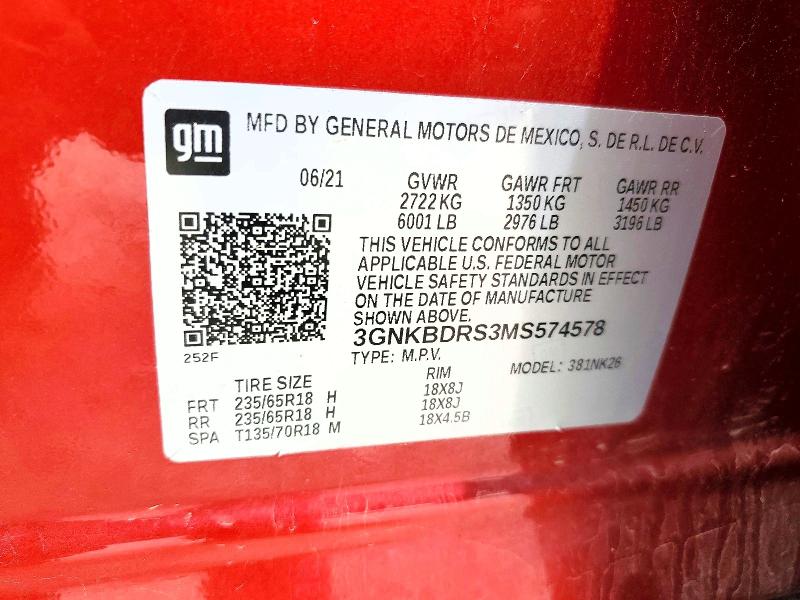 53445476 :رقم المزاد ، 3GNKBDRS3MS574578 vin ، 2021 Chevrolet Blazer مزاد بيع