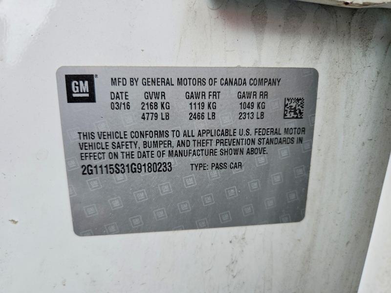53521486 :رقم المزاد ، 2G1115S31G9180233 vin ، 2016 Chevrolet Impala مزاد بيع