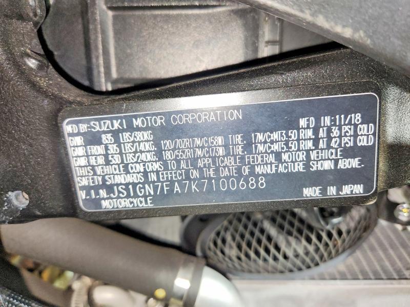 Aukcja sprzedaży 2019 Suzuki Gsx-r600, vin: JS1GN7FA7K7100688, numer aukcji: 54489276