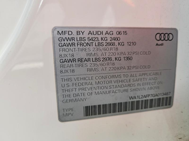 Продажа на аукционе авто 2016 Audi Q5, vin: WA1L2AFP7GA013487, номер лота: 53939496