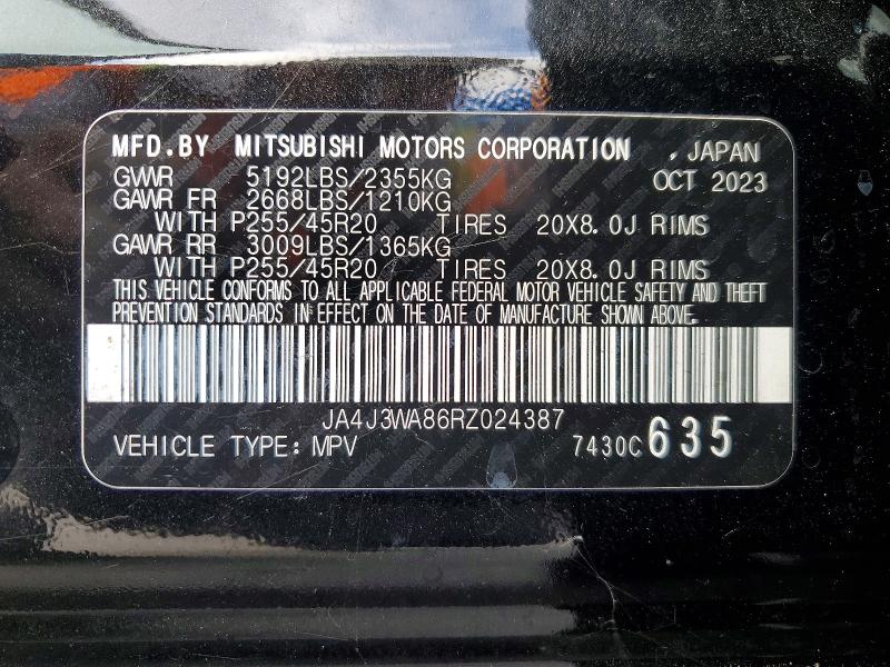 Aukcja sprzedaży 2024 Mitsubishi Outlander, vin: JA4J3WA86RZ024387, numer aukcji: 52255346