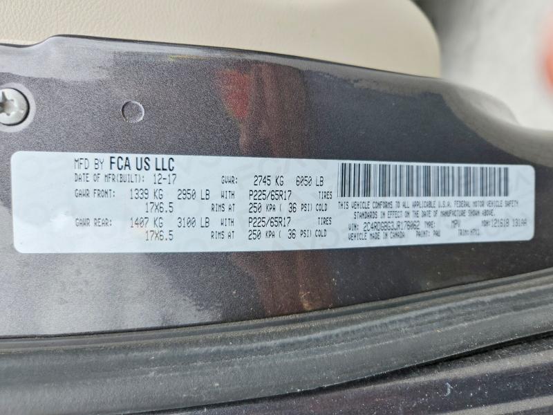 2018 Dodge Grand Caravan მანქანა იყიდება აუქციონზე, vin: 2C4RDGBG3JR176062, აუქციონის ნომერი: 52950246