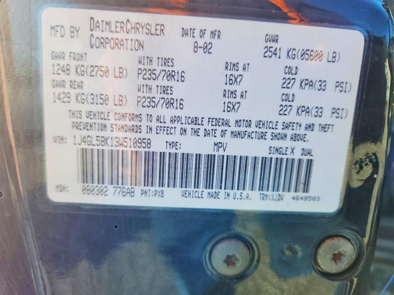 54888006 :رقم المزاد ، 1J4GL58K13W510958 vin ، 2003 Jeep Liberty مزاد بيع