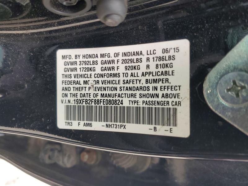Продаж на аукціоні авто 2015 Honda Civic, vin: 19XFB2F88FE080824, номер лоту: 54858486