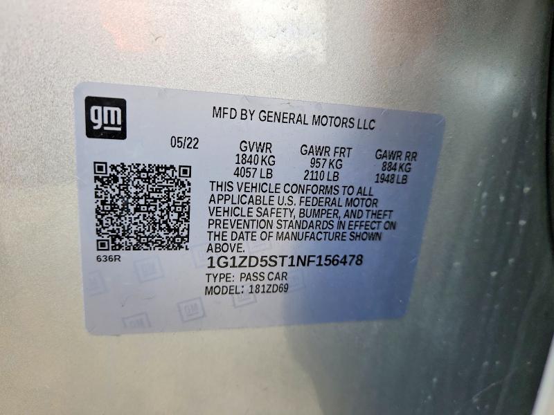 Aukcja sprzedaży 2022 Chevrolet Malibu, vin: 1G1ZD5ST1NF156478, numer aukcji: 53937056