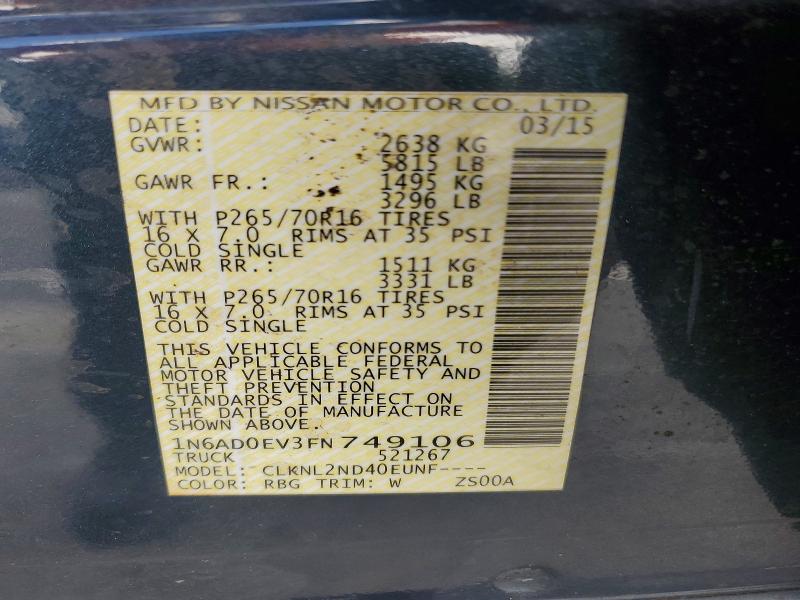 Aukcja sprzedaży 2015 Nissan Frontier, vin: 1N6AD0EV3FN749106, numer aukcji: 53665026