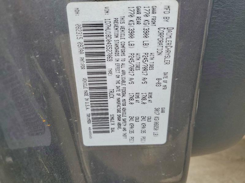2004 Dodge Ram 1500 მანქანა იყიდება აუქციონზე, vin: 1D7HU18D04S527069, აუქციონის ნომერი: 55607166