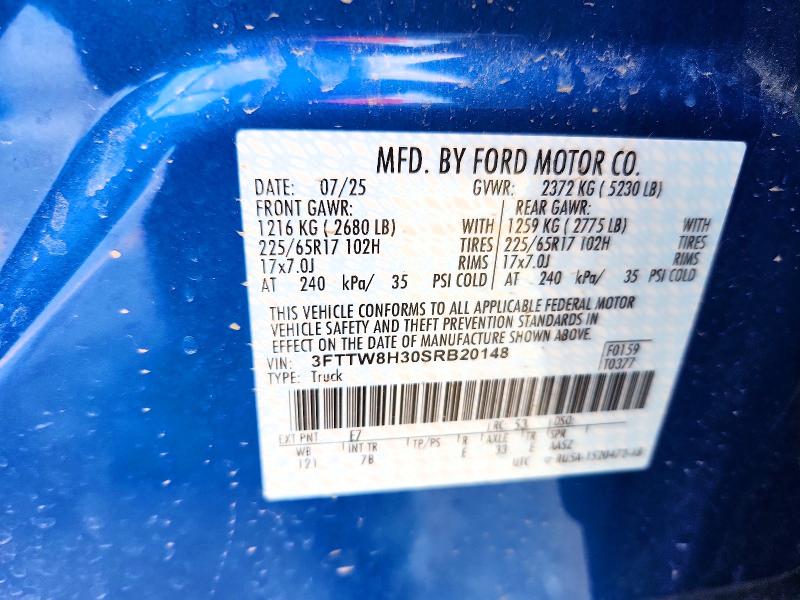 Продаж на аукціоні авто 2025 Ford Maverick, vin: 3FTTW8H30SRB20148, номер лоту: 53834606