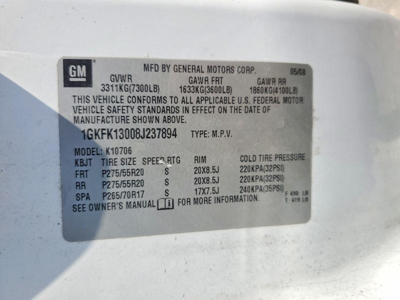 Aukcja sprzedaży 2008 Gmc Yukon, vin: 1GKFK13008J237894, numer aukcji: 52230926