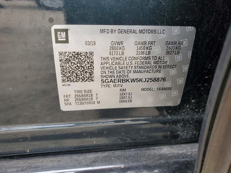 52585876 :رقم المزاد ، 5GAERBKW5KJ258876 vin ، 2019 Buick Enclave مزاد بيع
