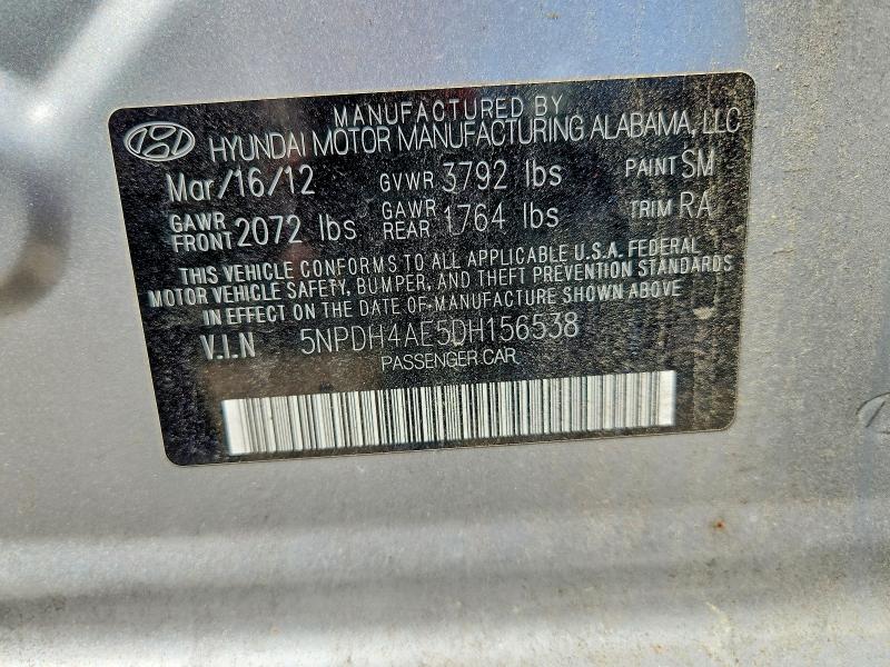 Продаж на аукціоні авто 2013 Hyundai Elantra, vin: 5NPDH4AE5DH156538, номер лоту: 54988416