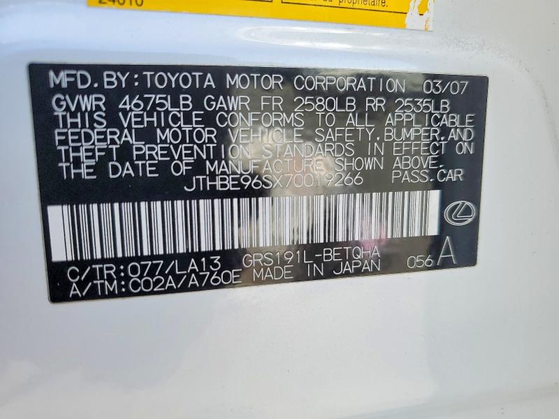 Продажа на аукционе авто 2007 Lexus Gs, vin: JTHBE96SX70019266, номер лота: 53290676