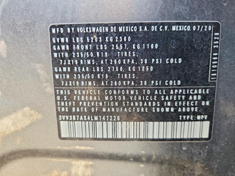 Продажа на аукционе авто 2020 Volkswagen Tiguan, vin: 3VV3B7AX4LM147226, номер лота: 52451106