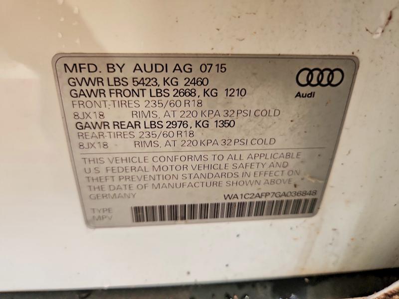 2016 Audi Q5 მანქანა იყიდება აუქციონზე, vin: WA1C2AFP7GA036848, აუქციონის ნომერი: 54690036