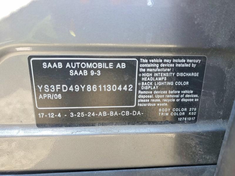 Продаж на аукціоні авто 2006 Saab 9-3, vin: YS3FD49Y861130442, номер лоту: 52211216