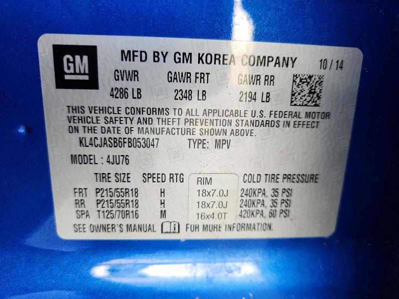 55025336 :رقم المزاد ، KL4CJASB6FB053047 vin ، 2015 Buick Encore مزاد بيع