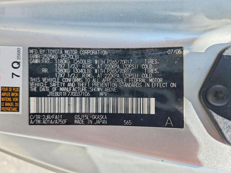 53749436 :رقم المزاد ، JTEBU11F770037106 vin ، 2007 Toyota Fj Cruiser مزاد بيع