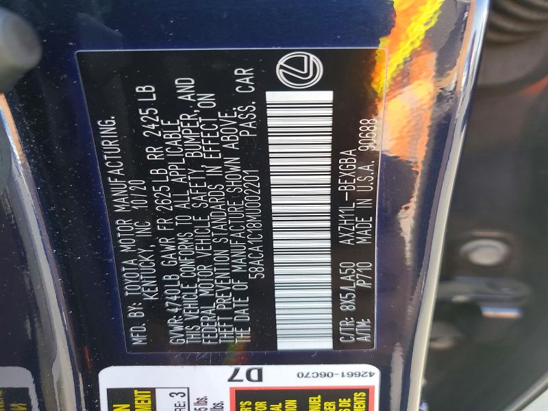 Продаж на аукціоні авто 2021 Lexus Es 300h, vin: 58ACA1C18MU002201, номер лоту: 53213126