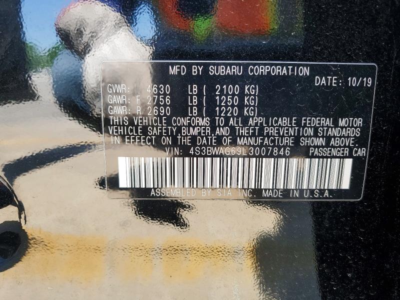 2020 Subaru Legacy მანქანა იყიდება აუქციონზე, vin: 4S3BWAG69L3007846, აუქციონის ნომერი: 55236916
