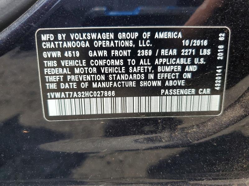 53023396 :رقم المزاد ، 1VWAT7A32HC027866 vin ، 2017 Volkswagen Passat مزاد بيع