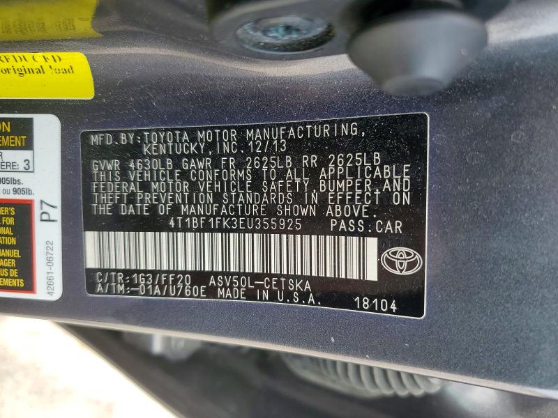 Aukcja sprzedaży 2022 Toyota Camry, vin: 4T1BF1FK3EU355925, numer aukcji: 52920176
