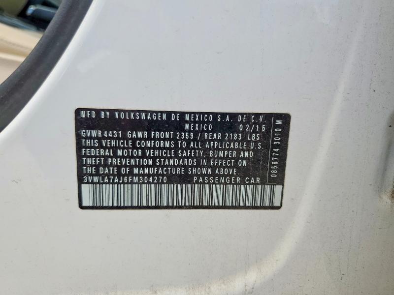 53754376 :رقم المزاد ، 3VWLA7AJ6FM304270 vin ، 2015 Volkswagen Jetta مزاد بيع