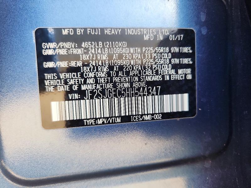 2017 Subaru Forester მანქანა იყიდება აუქციონზე, vin: JF2SJGEC5HH544347, აუქციონის ნომერი: 55182476