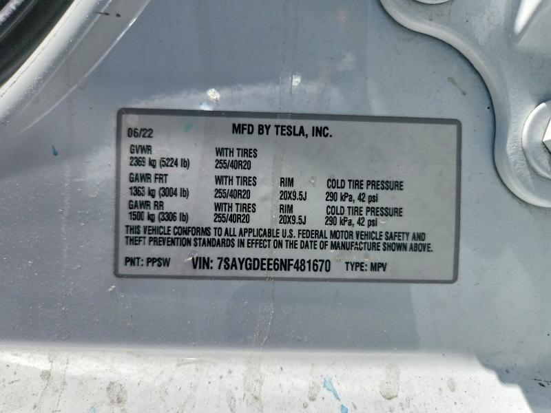Aukcja sprzedaży 2022 Tesla Model Y, vin: 7SAYGDEE6NF481670, numer aukcji: 53472516