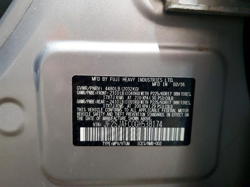 Продажа на аукционе авто 2016 Subaru Forester, vin: JF2SJAFC0GH538174, номер лота: 54113906