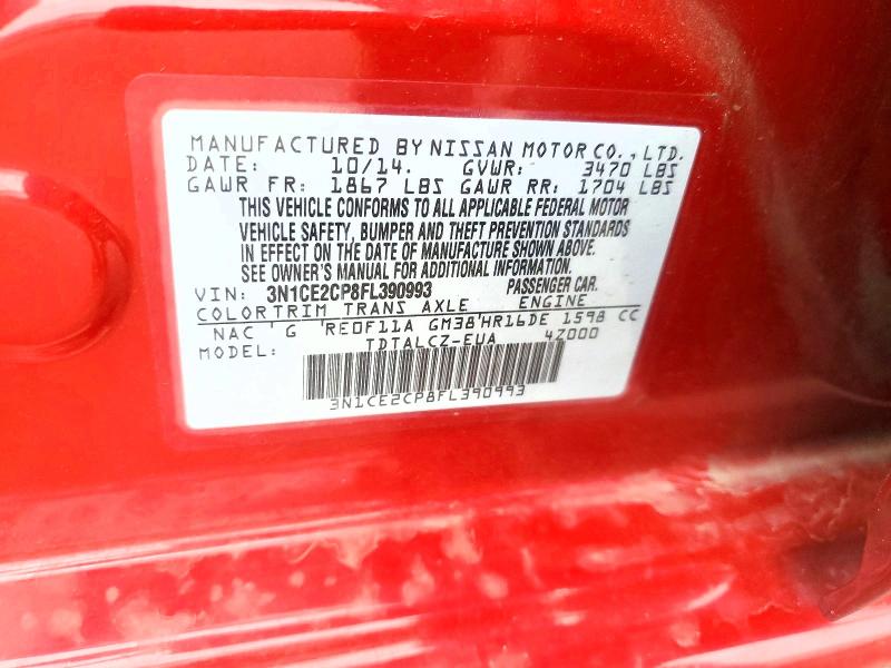 2015 Nissan Versa Note მანქანა იყიდება აუქციონზე, vin: 3N1CE2CP8FL390993, აუქციონის ნომერი: 53959966