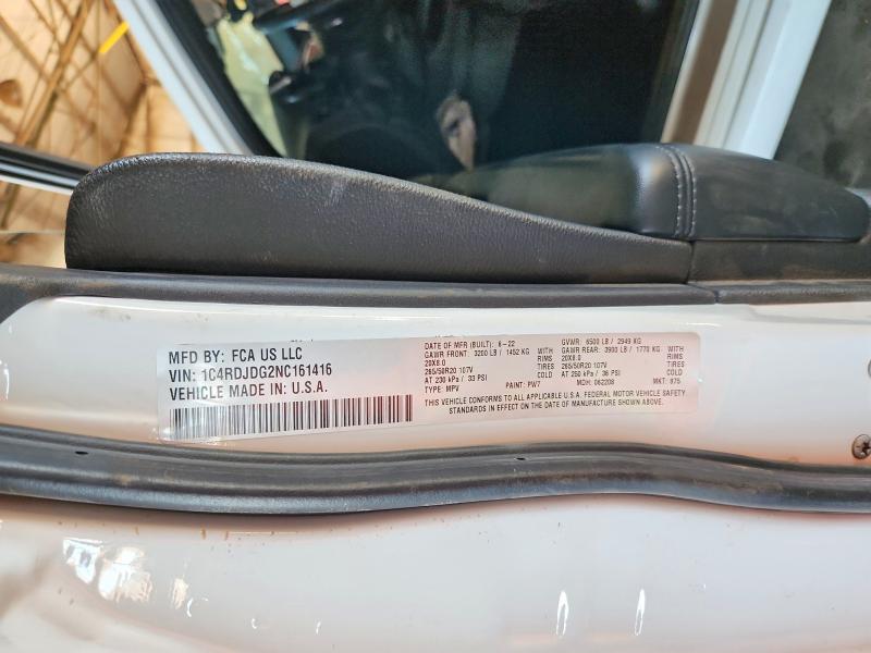 Aukcja sprzedaży 2022 Dodge Durango, vin: 1C4RDJDG2NC161416, numer aukcji: 52453926