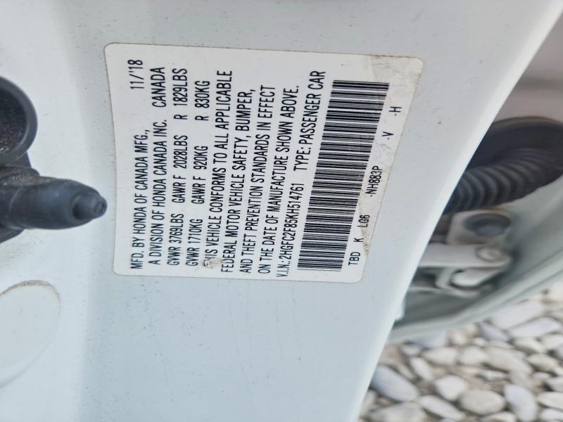 Продажа на аукционе авто 2019 Honda Civic, vin: 2HGFC2F85KH514761, номер лота: 52430356